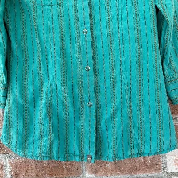 North Face Snap Up Cotton Shirt Women’s Small Turquoise Western Roll Tab - Picture 3 of 9